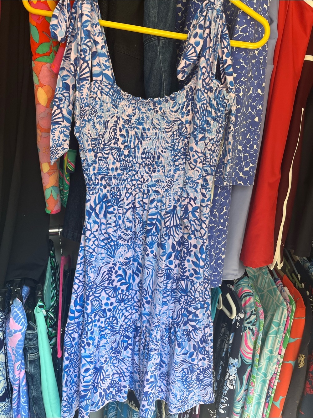 Lilly Pulitzer Blue & White Floral Smocked Midi Dress
